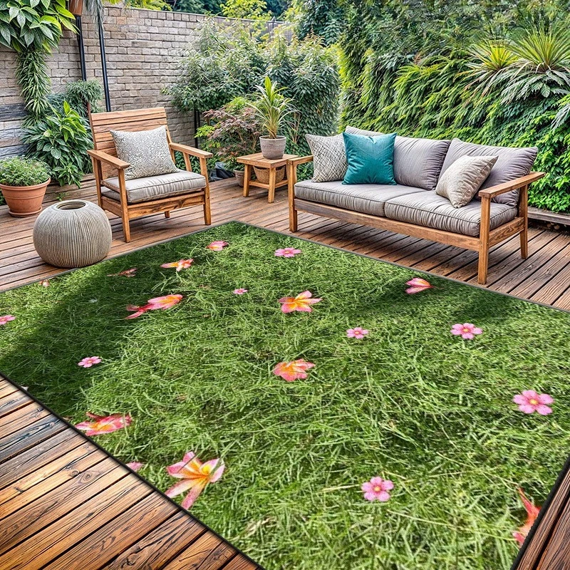 Outdoor Mat, Courtyard Mat, Outdoor Decor, Meadow Floral Print Mat, Suitable for Balcony, Garden, Courtyard, Camping, RV