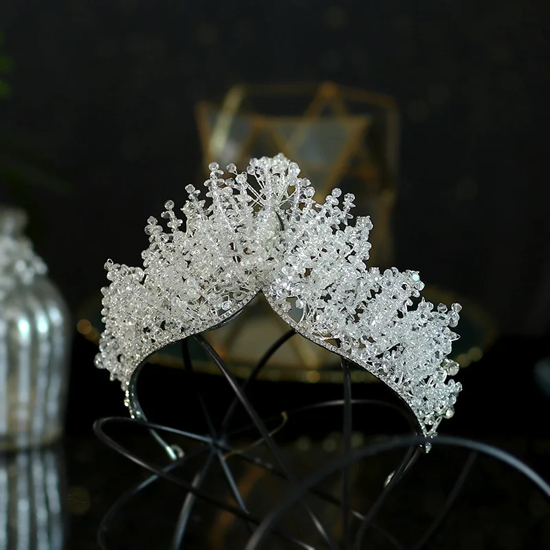 إكسسوارات شعر الزفاف الكورية تاج الزفاف سبيكة حجر الراين مرصع سلسلة الخرز اليدوية عقال للنساء
