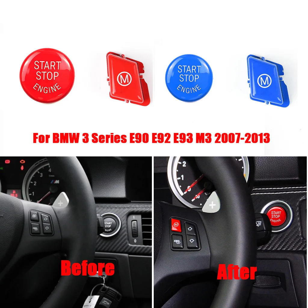 Car Steering Wheel M Alphabet Mode & START Stop Engine Button Fit For BMW 3 Series E90 E91 E92 E93 M3 2007-2013 Red Blue Yellow