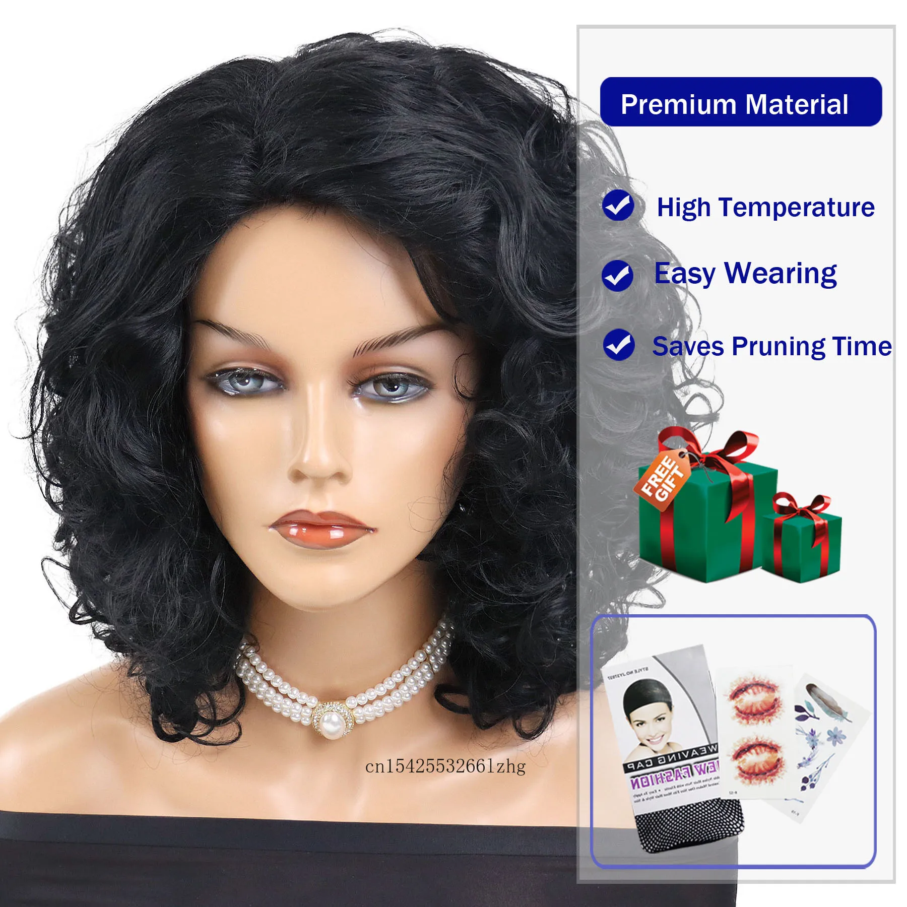 Wig pendek sintetis gnimemil untuk wanita Wig keriting Afro hitam Wig wanita sehari-hari rambut halus alami Wig Cosplay wanita tahan panas