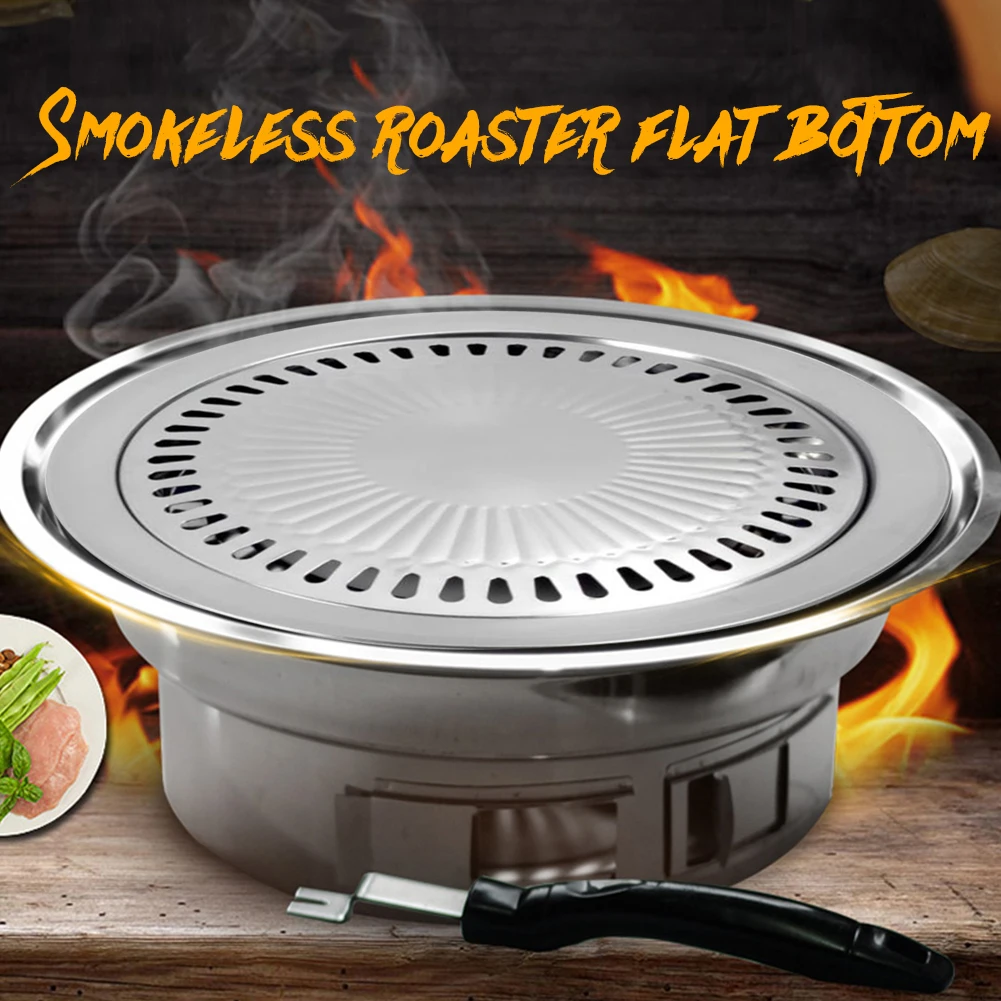 Smokeless Barbecue Grill Flat Pan Iron Fluorine Coating Nonstick Gas Stove Plate Kitchen Cookware Outdoor Roasting Tool