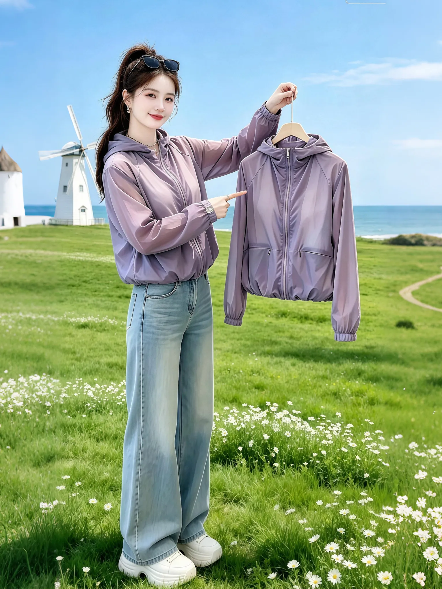 

Women's Summer Loose Fit UV Protection Clothing Breathable Sporty Open Cardigan Slimming Airy Long Sleeve Hooded Coat