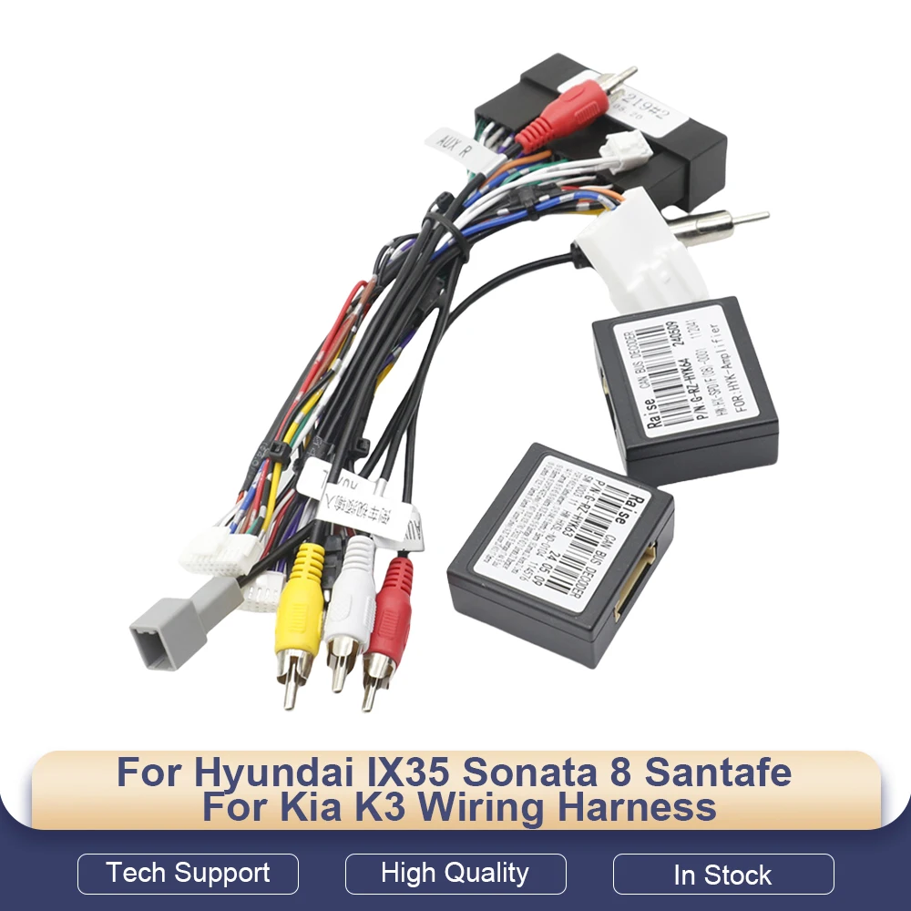Car Audio 16PIN DVD Player Power Calbe Adapter With 2 Canbus Boxes For Hyundai IX35 Sonata 8 Santafe Kia K3 Wiring Harness