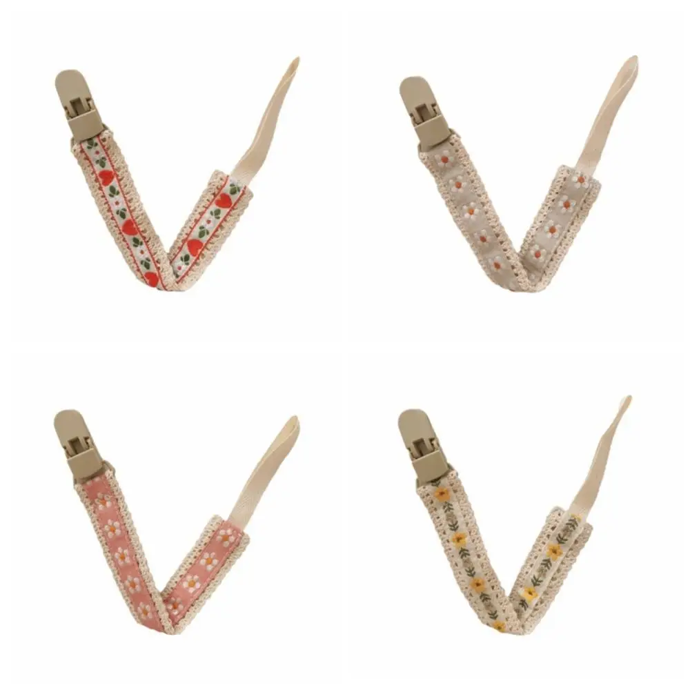 العرقية نمط الطفل القماش هوة سلسلة التطريز الأزهار قابل للتعديل مهديء حامل الدمية كليب عضاضة اللعب الأشرطة #5