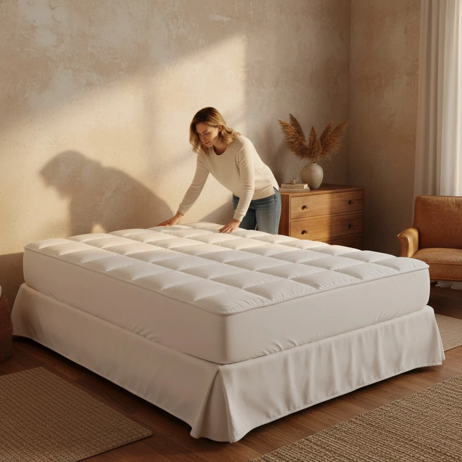 King Size Non-Run Fitted Sheet  Ultrasonic Quilted Soft Microfiber Padding Lightweight Bed Cover.