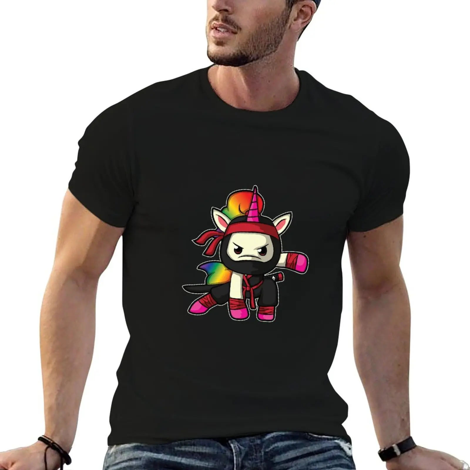 

rainbow ninja unicorn comic colorful cute gift T-Shirt t shirt man plain anime tshirt anime t shirts oversize T-shirt