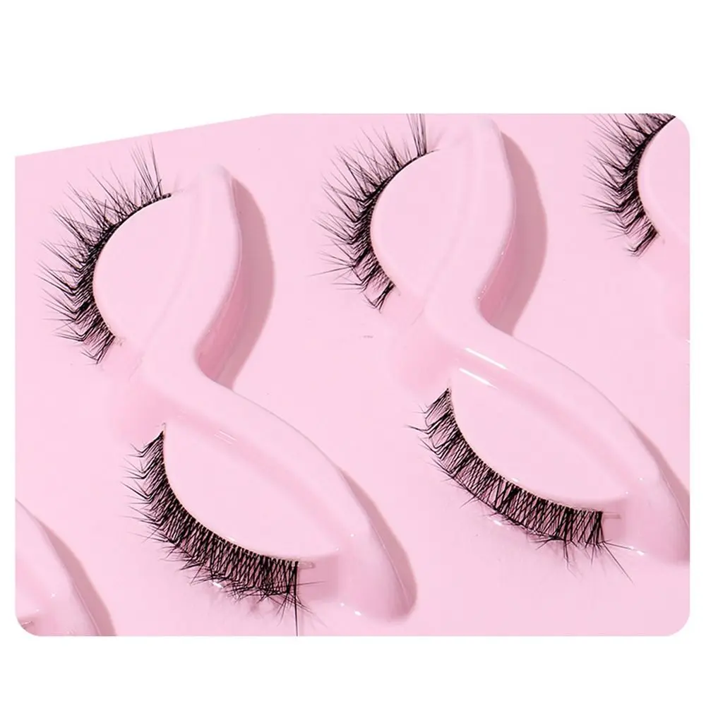 5 Pair 3D L Curl False Eyelashes Full Strip Oblique Cat Eye Fake Lashes Eye Tail Lengthening Wispy Faux Mink Lashes Women