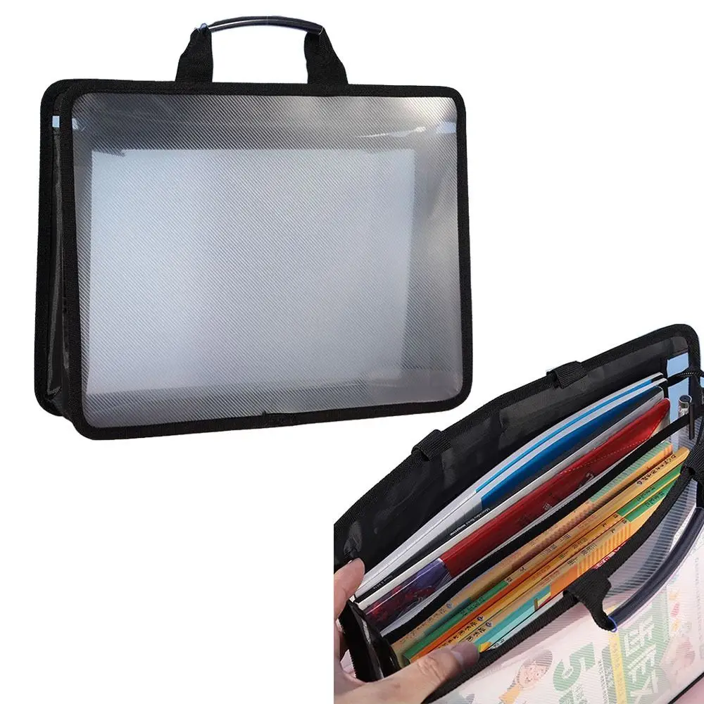 

Large Capacity Transparent a4 Handbag Waterproof 2 Layer Twill File Tote Bag Thickened Zippered Portable Documents Bag Paperwork