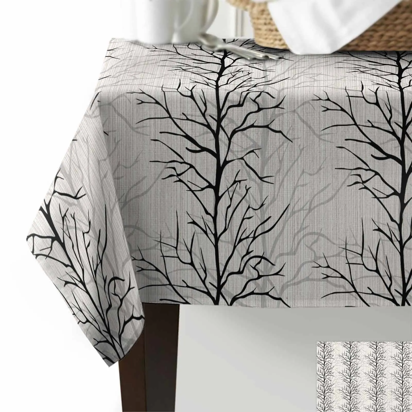 Overlay Of Tree Branch Loop Diagram Anti-scalding Waterproof Tablecloth Rectangular Round Table Cover Kitchen Furnishings