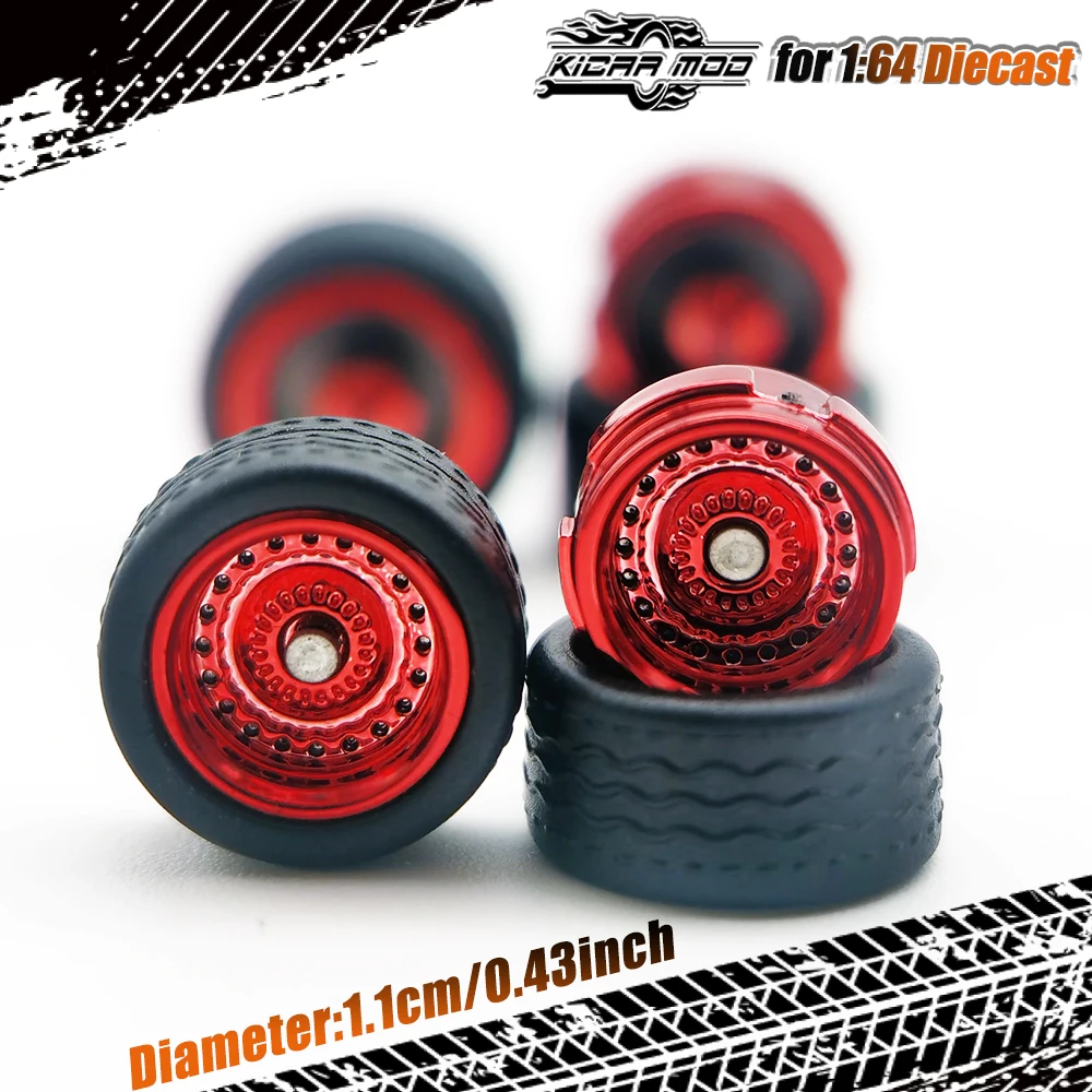 1/64 Modellauto-Räder mit abnehmbaren Gummireifen, geschlossene Speichen, Umbauteile für Druckguss-Spielzeugautos, D:11mm, 1 Set – Detail 14