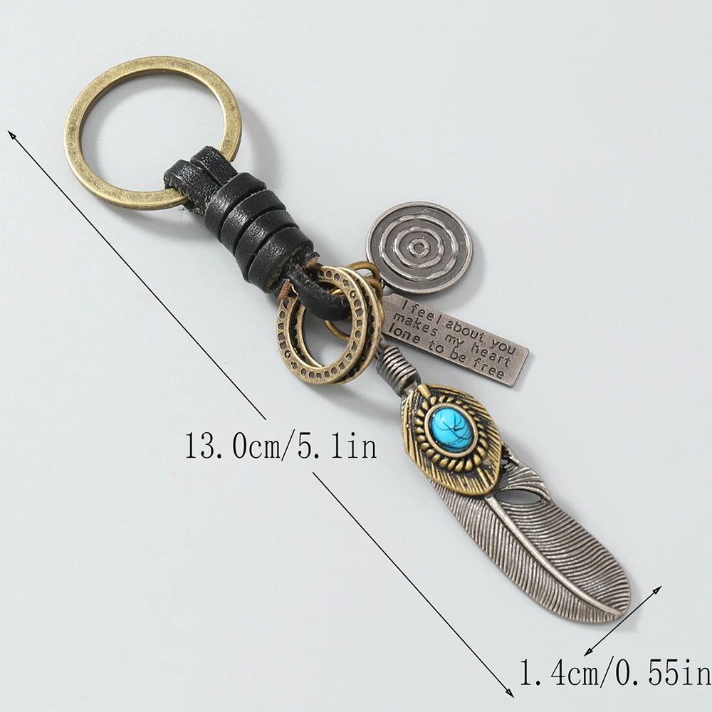 Fashion feather pendant key rings men women key chains