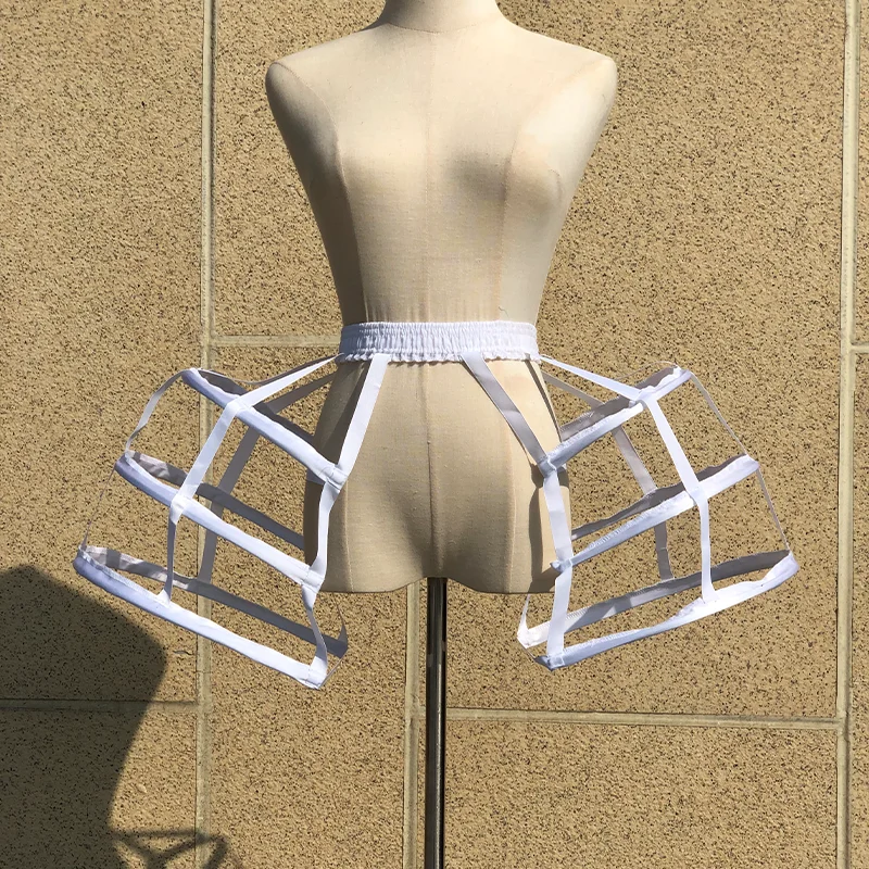 لوليتا روكوكو قصيرة أبيض وأسود الجوف قفص الطيور تنورة دعم ثلاث دوائر مزدوجة الوجهين الشريط الداخلية بطانة تنورة