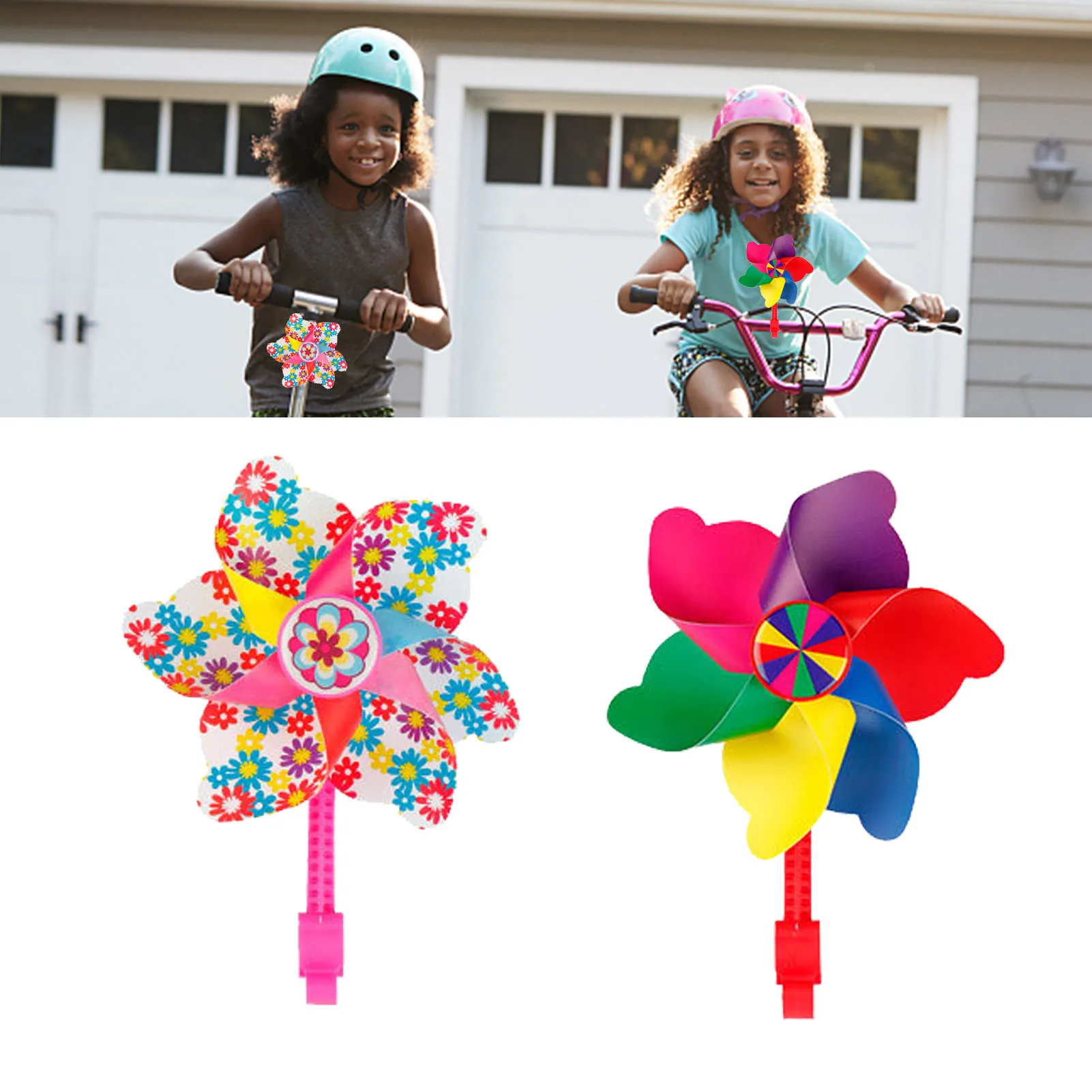 1pc Children Bike Handlebar Flower Pinwheel Cartoon Colorful Windmill Decoration For Kid's Bicycle Scooter Ornament Accessories