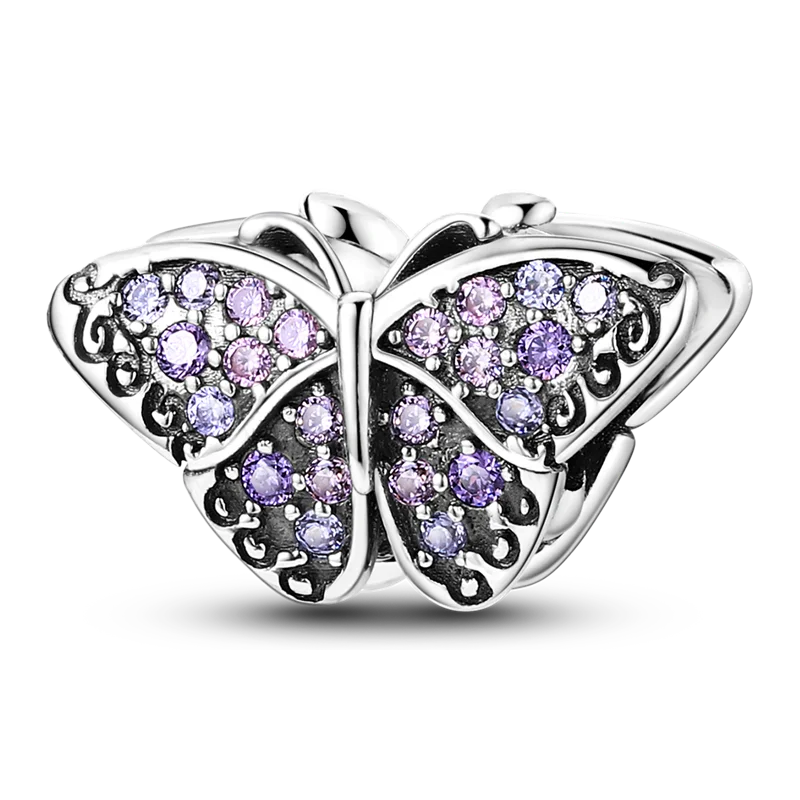 925 Sterling Silver Flower and Colorful Butterfly Beads Charms Fit Pandora 925 Original Bracelet for Women Fine Jewelry Making