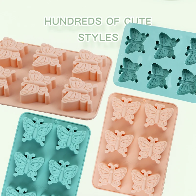 Pink/Blue 6-Hole Butterfly Silicone Mold for Cakes, Soap, Jelly, Gelatin, Wax - Silicone Cake Mold for Making Decorative Treats