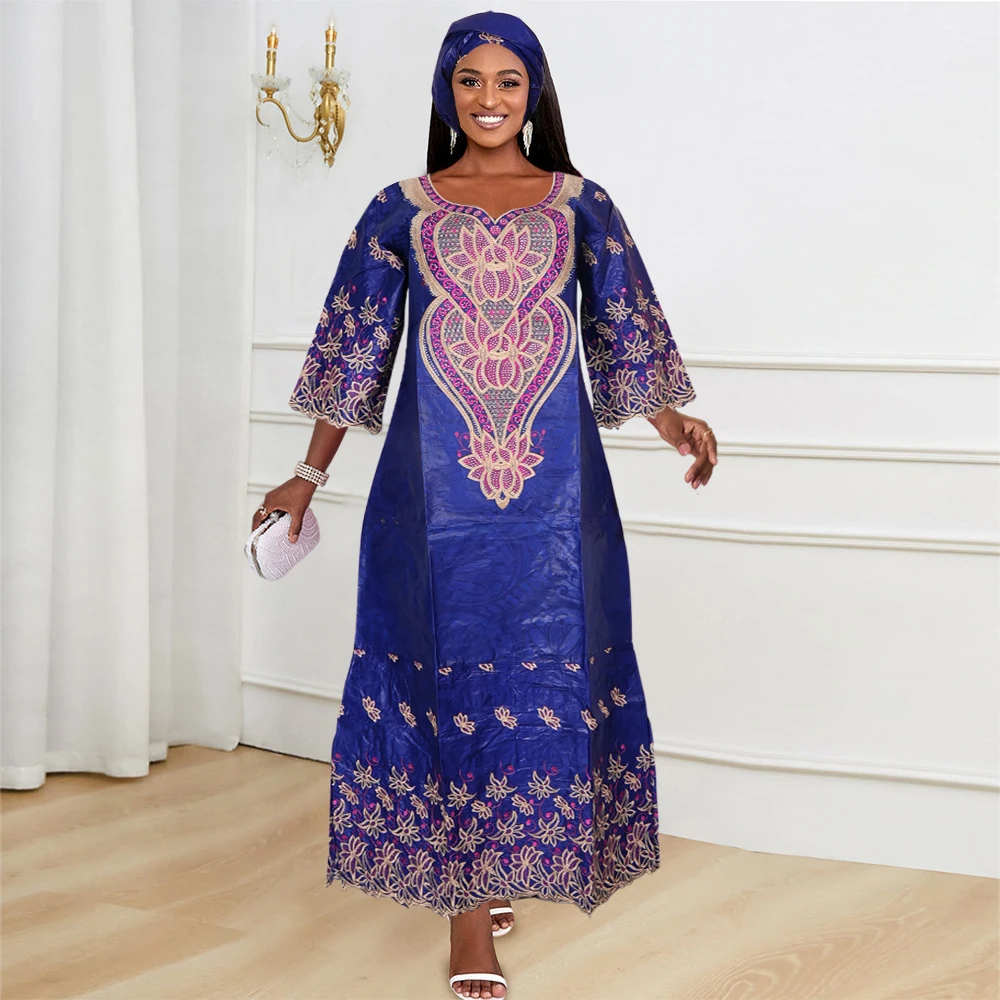 

H&D African Clothes For Women Tradition Dress Embroidery Bazin Wedding Party Dress Ankara Robes Trads Bazin African Clothes