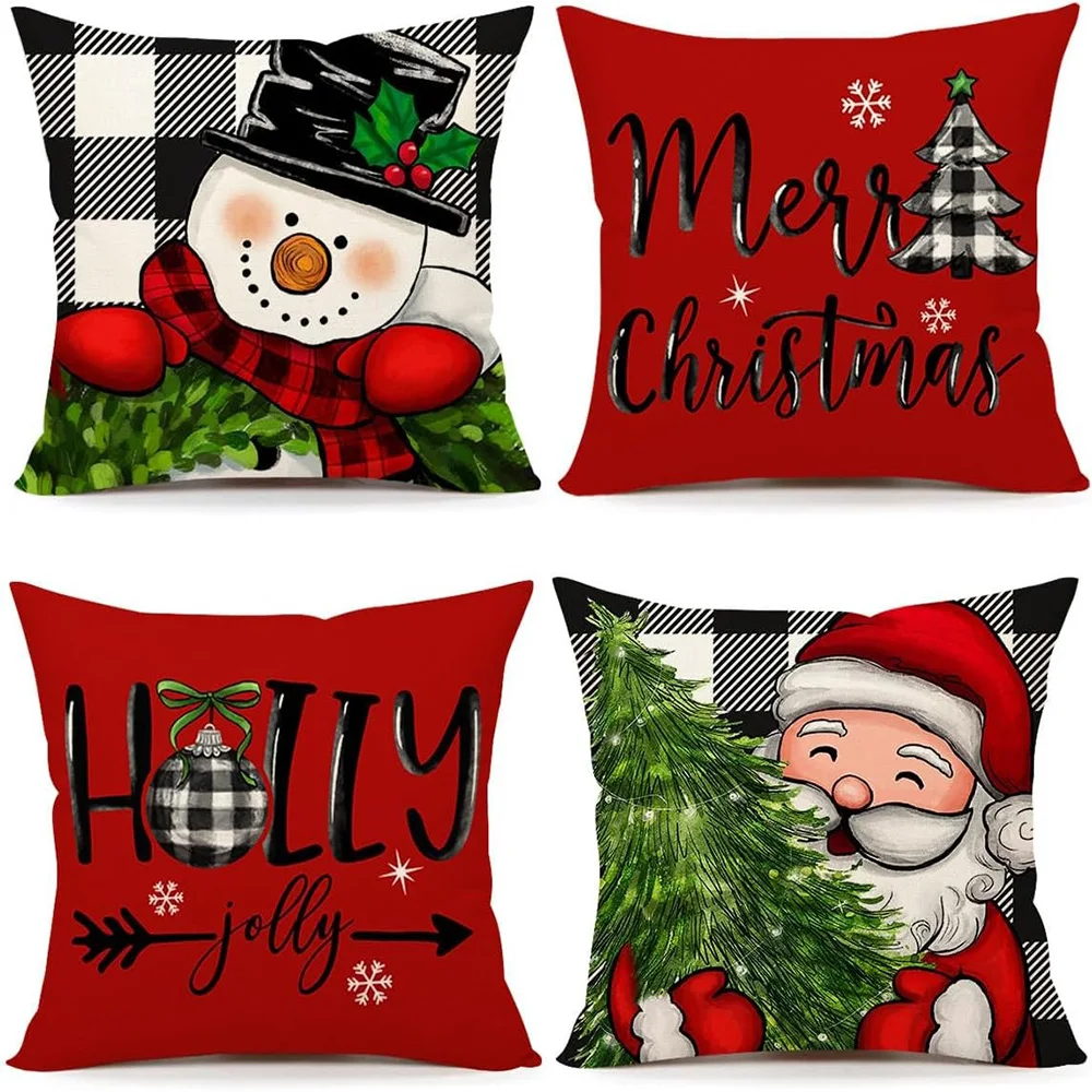 Festive Christmas Pillowcases: Snowman, Merry Christmas, Holly Jolly, Santa with Tree sofas, bedroom pillow covers Short plush m