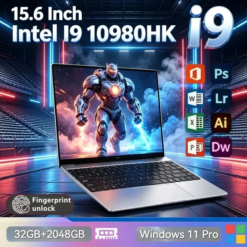 New 15.6 Inch Laptop Intel Core I9-10980HK Processor 32GB RAM 2TB SSD Win11 Fingerprint Unlock WiFi6 BT5.2 Student Notebook PC