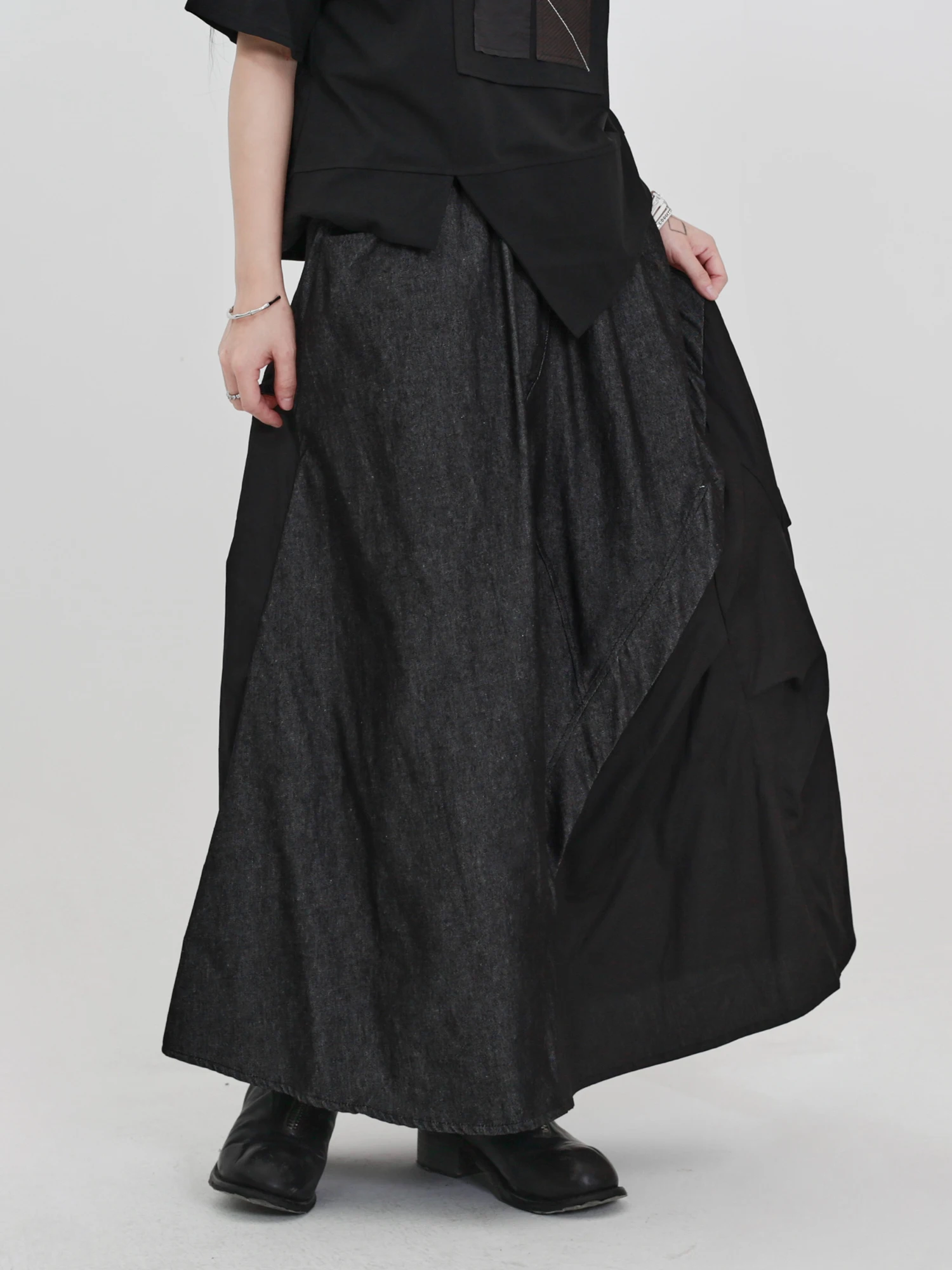 

Dark Style Heavyweight Denim Patchwork Asymmetrical Design Loose Versatile Elastic Women's Skirt City Walk A-Line Skirt