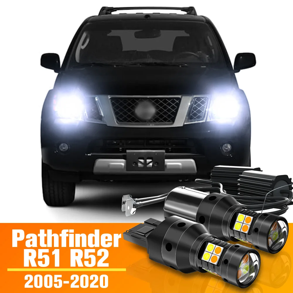 

2pcs LED Dual Mode Turn Signal+Daytime Running Light DRL For Nissan Pathfinder R51 R52 Accessories Bulb 2005-2020 2012 2013 2014