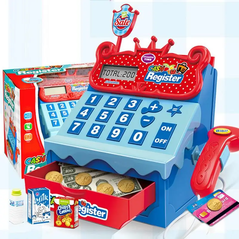 Caja registradora para niños, caja registradora de supermercado, juguete para jugar dinero para aprender, caja registradora de supermercado simulada con escáner