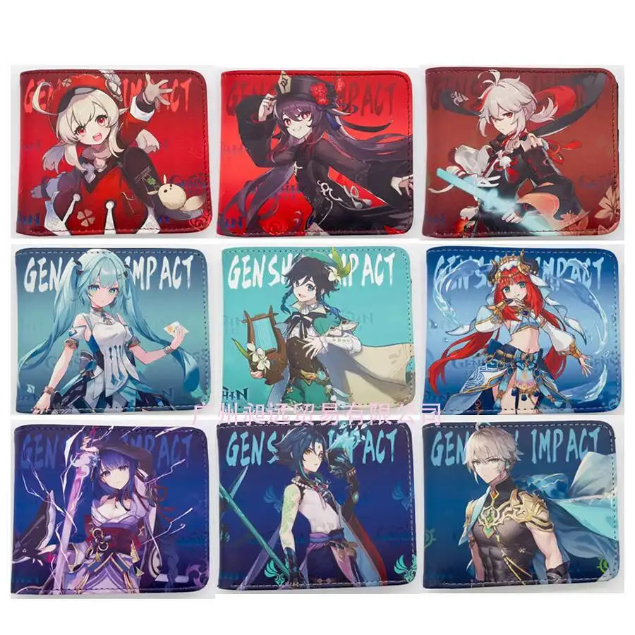 

Genshin Impact Short Coin Purse 80% Off Keqing Zhongli Hu Tao Unisex Student Anime Game Peripheral Card Holder PU Leather Wall