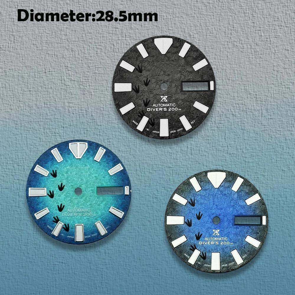 28.5mm NH35 Dial 3D Ripples Dial With S Logo Fit 3/3.8/4.2 o\'clock Crown Green Luminous Watch Accessories For NH35/NH36 Movement