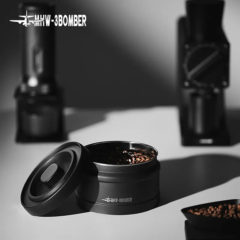 Mhw-3Bomber Manual Vacuum Coffee Canister Airtight Coffee Bean Storage Container Freshness Keeper Kitchen Barista Accessory