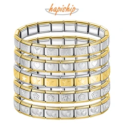Hapiship 2024 New  Women's 9mm Itanlian Elastic Star Heart Flower Charms Fashion Stainless Steel Bracelet Jewelry Gift ST-HUA