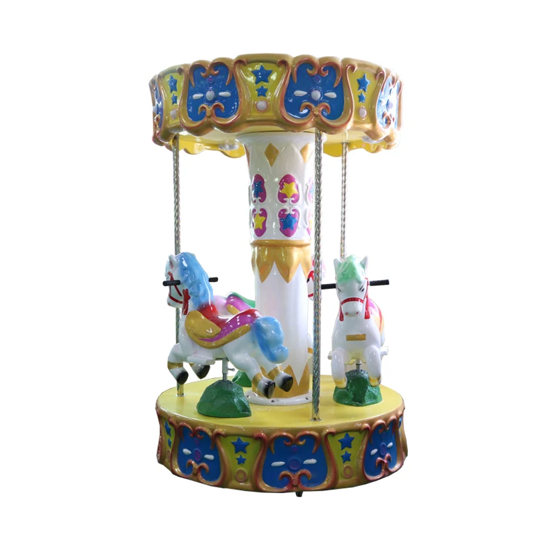 ทนทานผู้เล่น 3 คนในร่ม/กลางแจ้งโลหะ PVC ไฟเบอร์กลาส Carousel Horse เครื่องหยอดเหรียญ Kiddie Ride สําหรับเด็กในห้างสรรพสินค้า