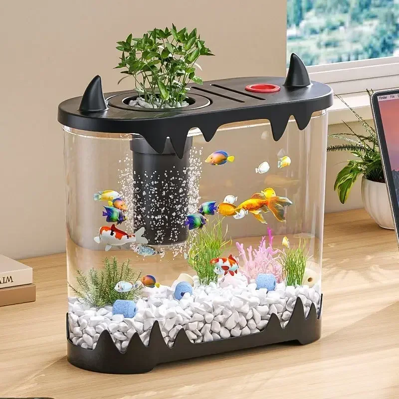 Small household high definition transparent plastic desktop fish tank anti-drop oval environmental protection watch