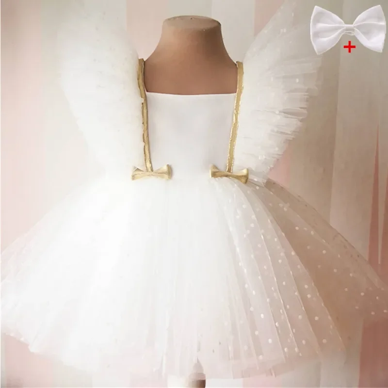 Kids Dress for Girl Ruffle Sleeves Dresses 1st Communion Baptism Princess Birthday Toddler Gown Flower Girls White Wedding Party