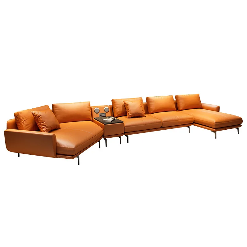 First layer leather sofa, large and small multi-functional sofa combination corner sofa