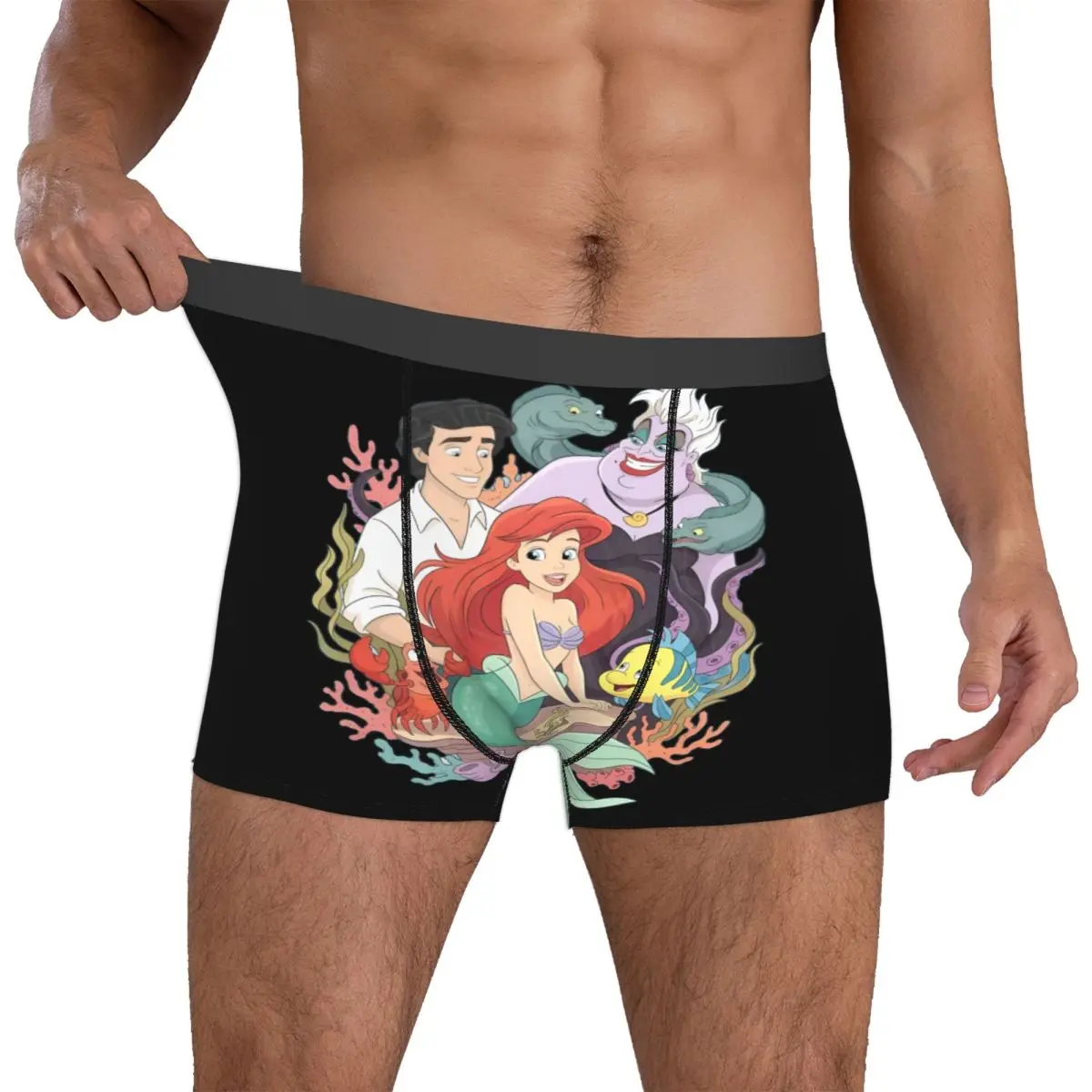 

Custom Littles Anime Mermaides Underwear Men Printed Ariel Ursula Flounder Sebastian Boxer Briefs Shorts Panties Soft Underpants