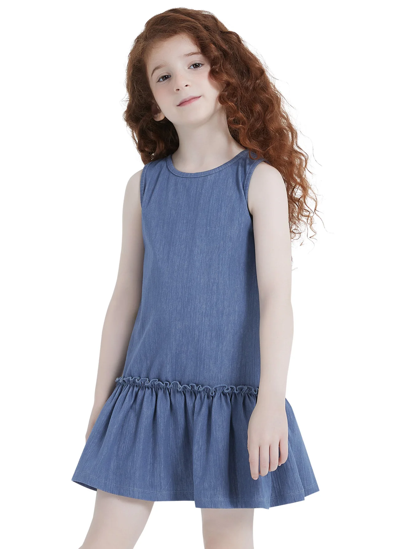Girls round Neck Loose A-Line Dress with Low Skirt Flounce Casual Comfortable Children's Clothing for Girls