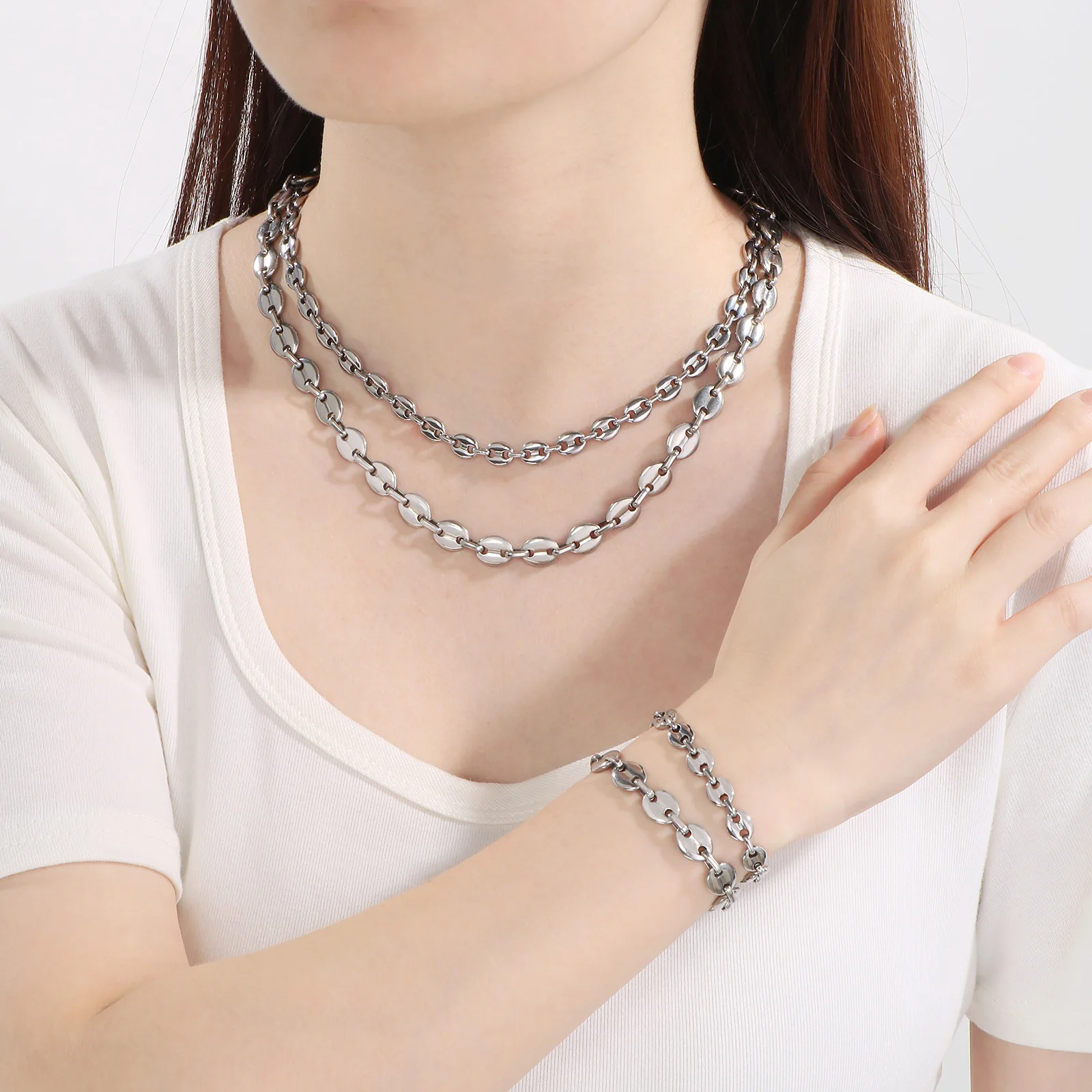 10 Stück/Los Großhandel 7/9/11mm Kaffeebohnen Schweinenase Erbsenkette Armband Halskette Edelstahl 304 Schmuck