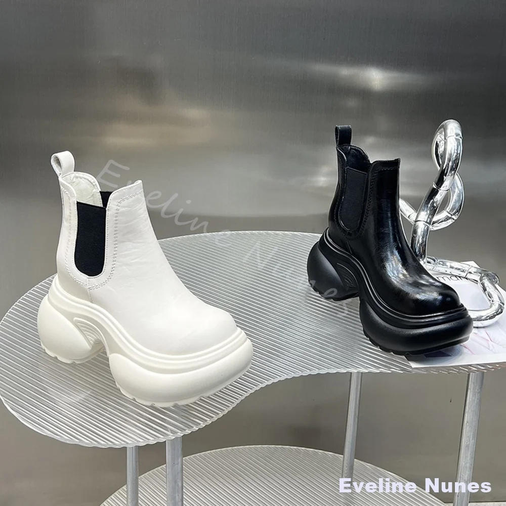 Height Increasing Chelsea Boots Women New Round Toe Genuine Leather Platform Slip On Ankle Boots 2026 Retro Fashion Solid Boots view 4
