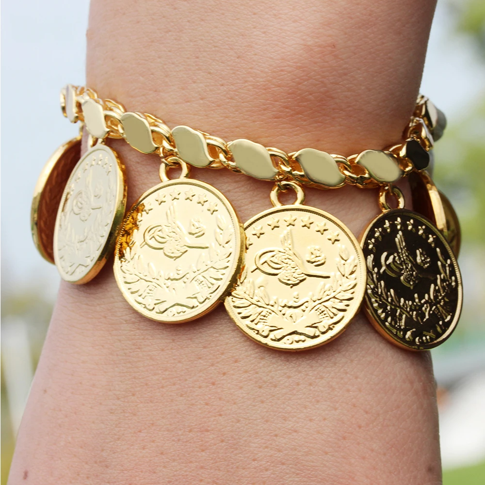 New Round Türkiye Printed Coin Pendant Charming Wish Chain Women High-quality Bracelet Jewelry Wholesale