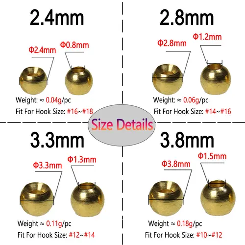Imagen 2 del producto Bimoo 100 Uds 2,4mm 2,8mm 3,3mm 3,8mm cabeza de cuentas de latón serpentina de ninfa Bugger lanoso atado de moscas húmedas materiales de pesca de trucha