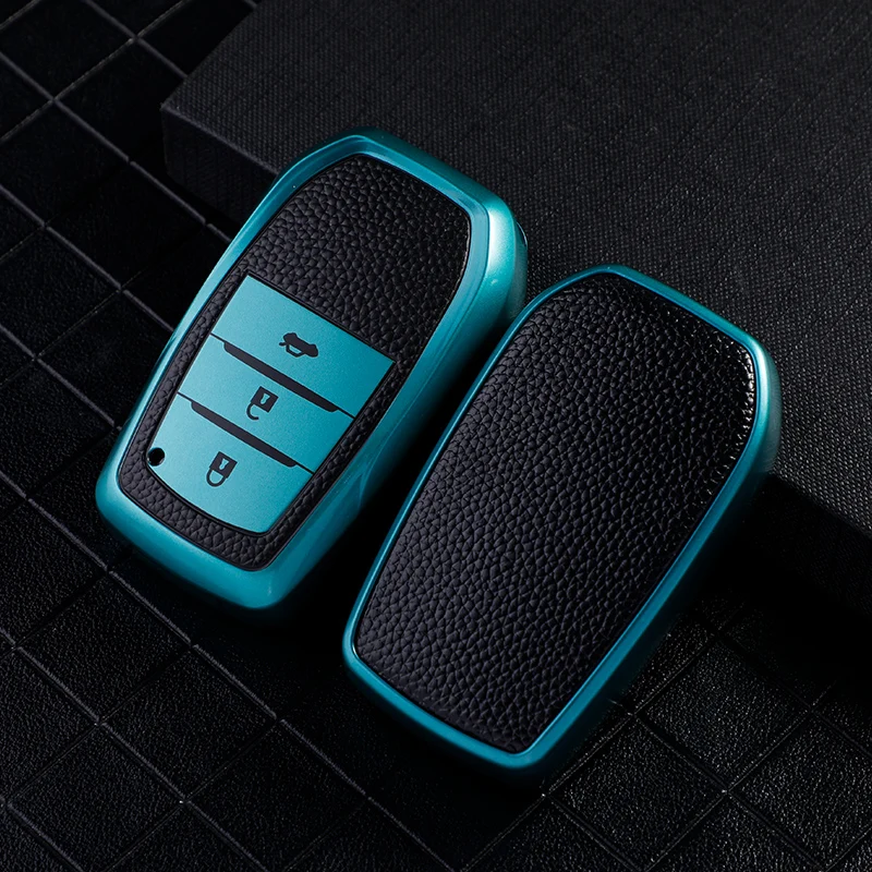 3Buttons TPU Car Remote Key Cover Case Holder Leather Keychain Key Chain Ring for Toyota Corolla Chr Aygo Land Cruiser 200 Rav 4