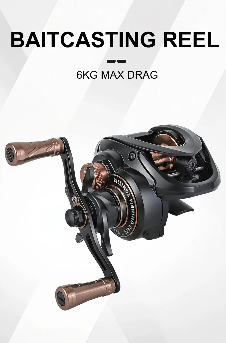 BILLINGS Baitcaster-Rolle 7.2:1 Baitcasting-Angelrolle 6KG Bremskraft Magnetisches Bremssystem Carretilha De Pesca für Süß- und Salzwasser – Detail 1