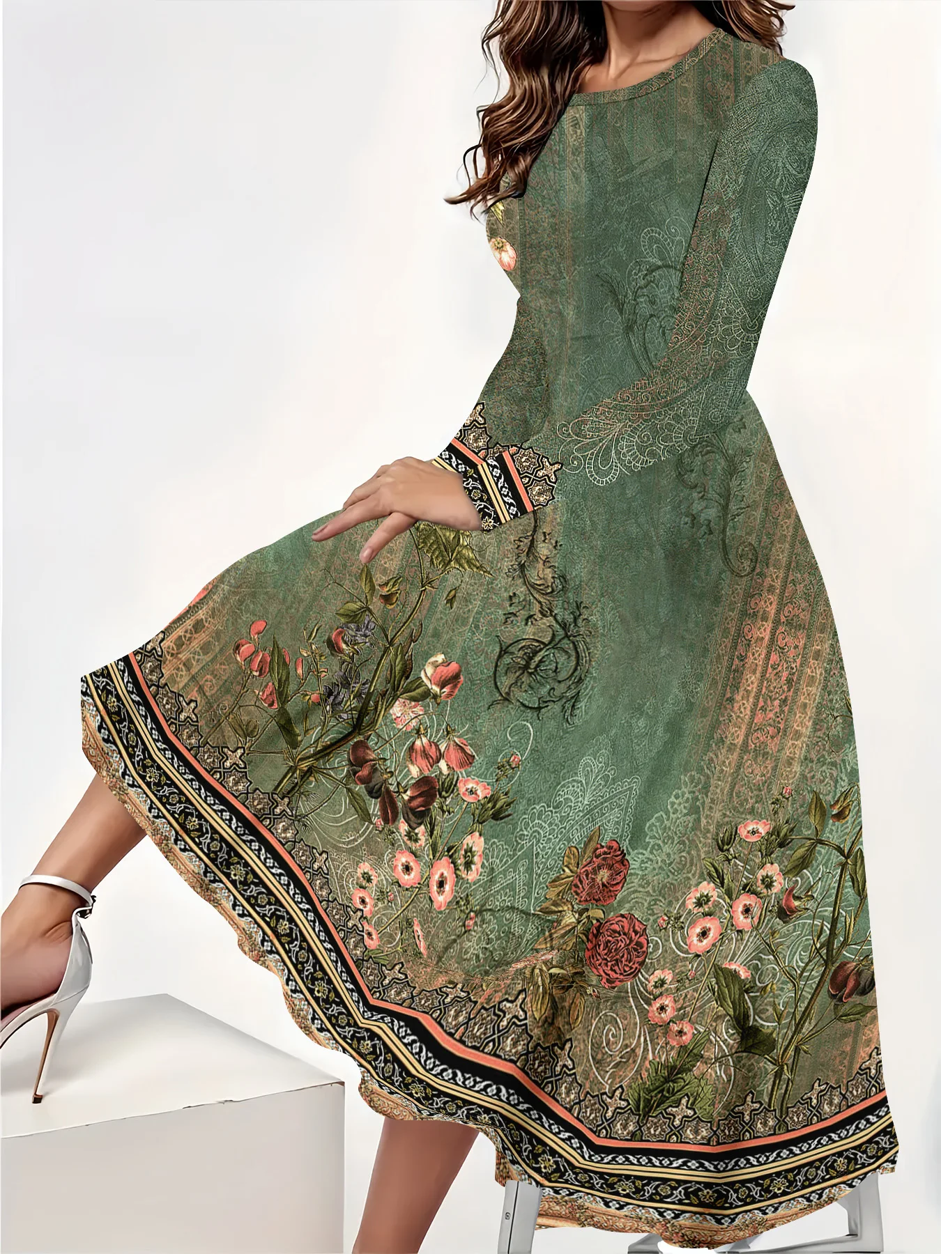 Plus Size Woman Printed Long Sleeve Dress Fashionable Women Party Dress Plus Size Women Clothing Vestidos Femininos