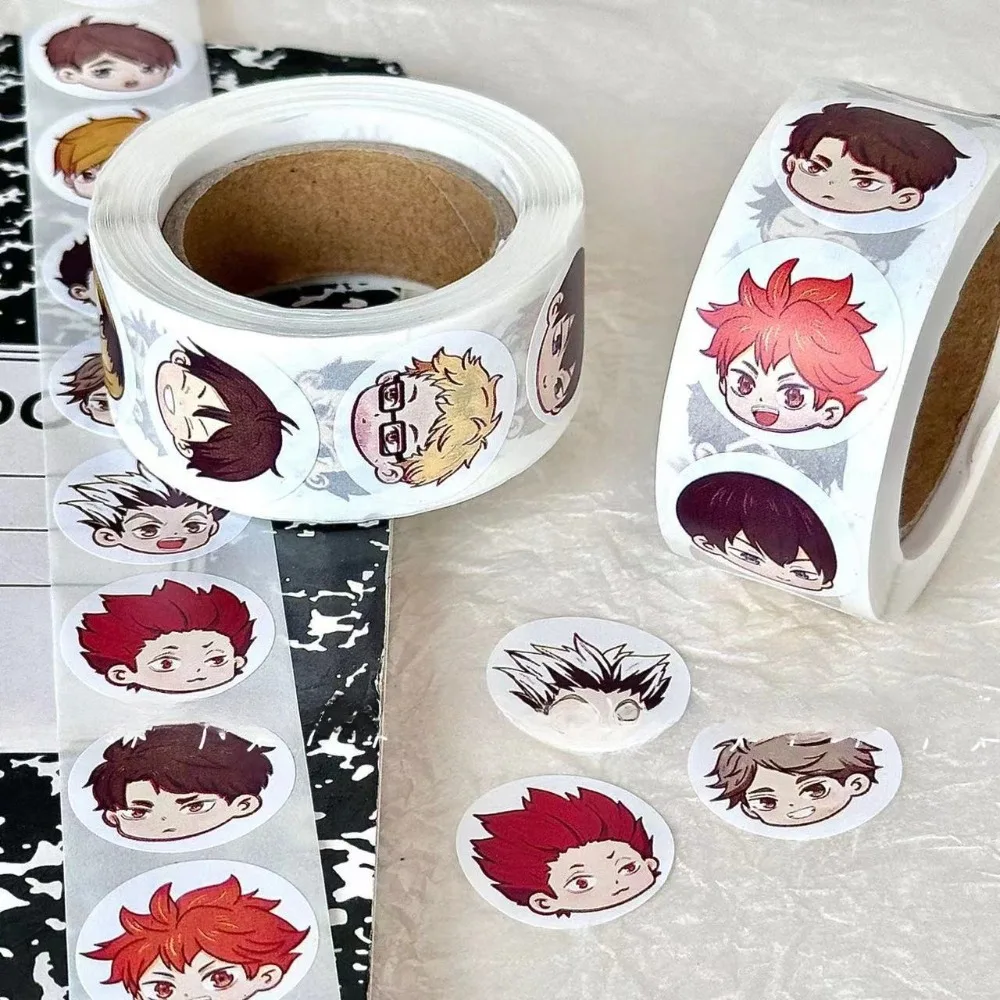 500Pcs/Roll Cool Anime Character Ins Stickers Tobio Kageyama Shoyo Hinata Guitar Diary Mobile Cartoon Circular Decoration Gift