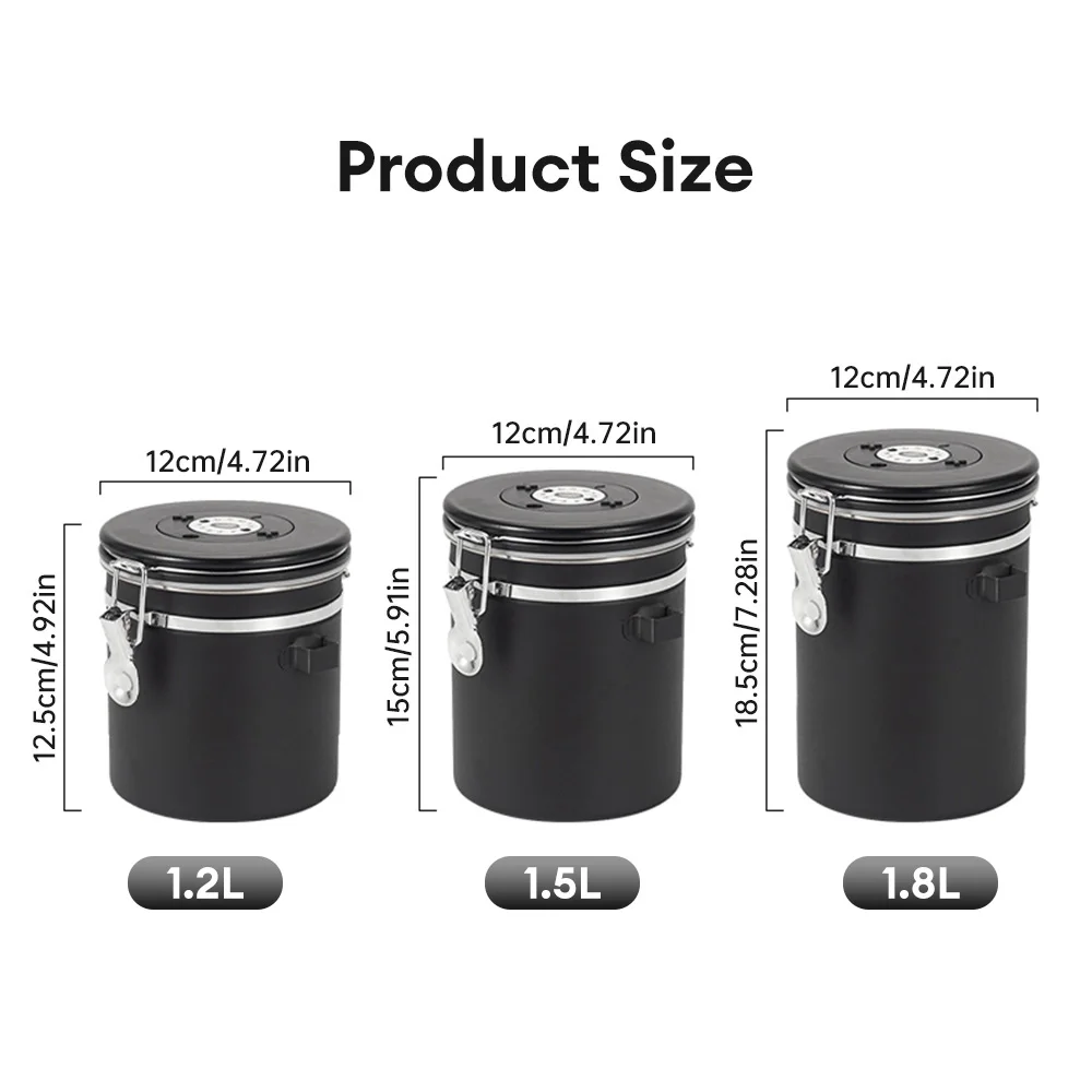 1.2/1.5/1.8L Stainless Steel Coffee Bean Can Large Capacity Coffee Storage Container Sealing Coffee Filling Food Storage Contain