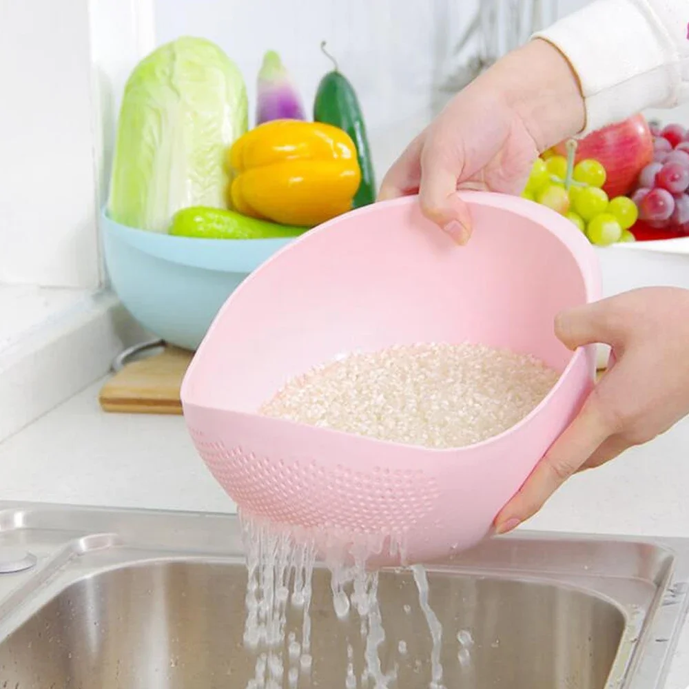 1pc Food Grade Plastic Rice Beans Peas Washing Filter Strainer Green Pink Color Basket Sieve Drainer Cleaning Gadget