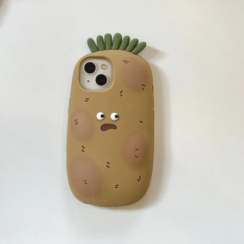 3D Potato with Funny Face Cute Cartoon Soft Silicone Phone Case for iPhone 12 13 14 15 16 17 18 Pro Max Back Cover Shell