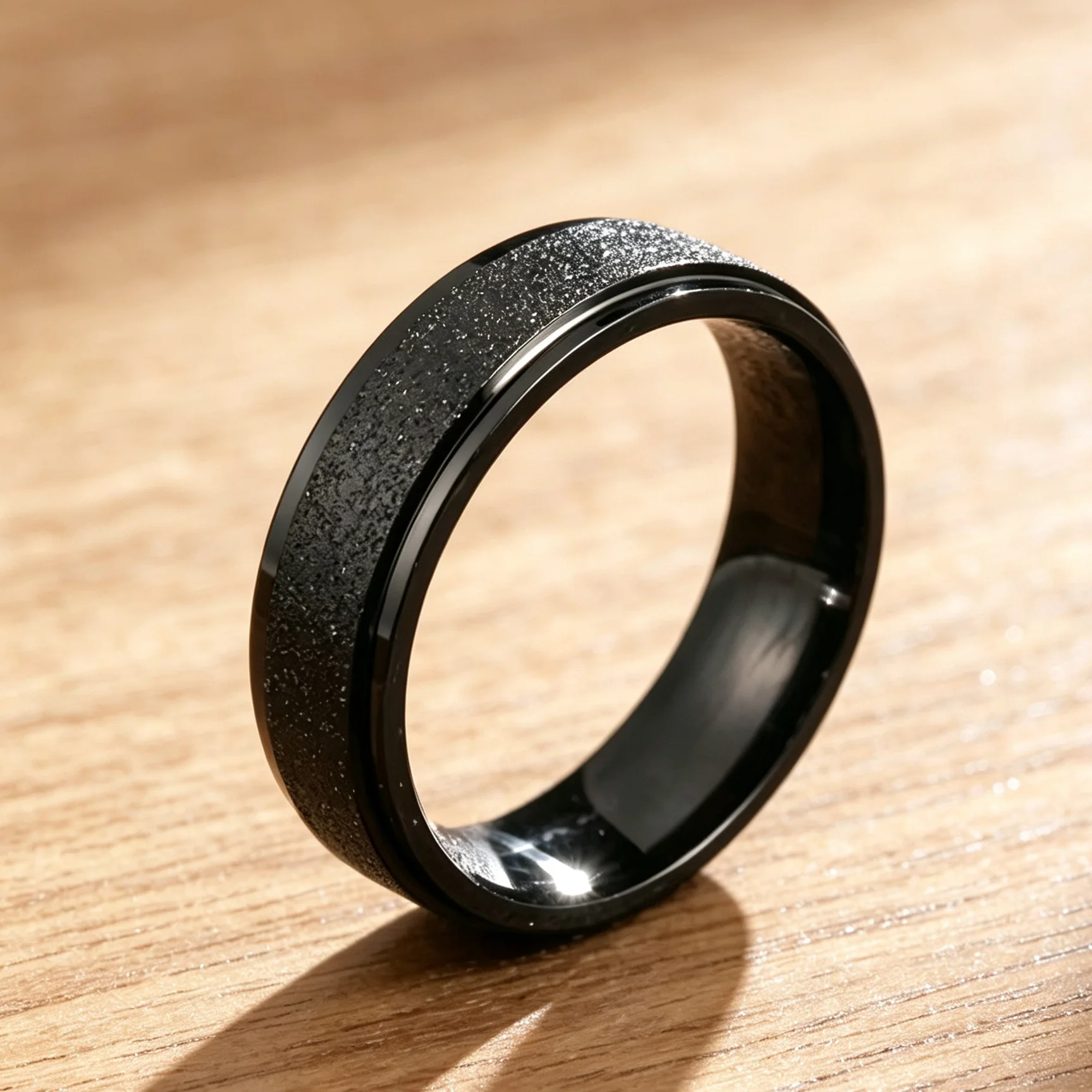 6MM Sandblast Stainless Steel Ring for Men Women Spinner Rotatable Anxiety Ring Fashion Wedding Band Jewelry Gift