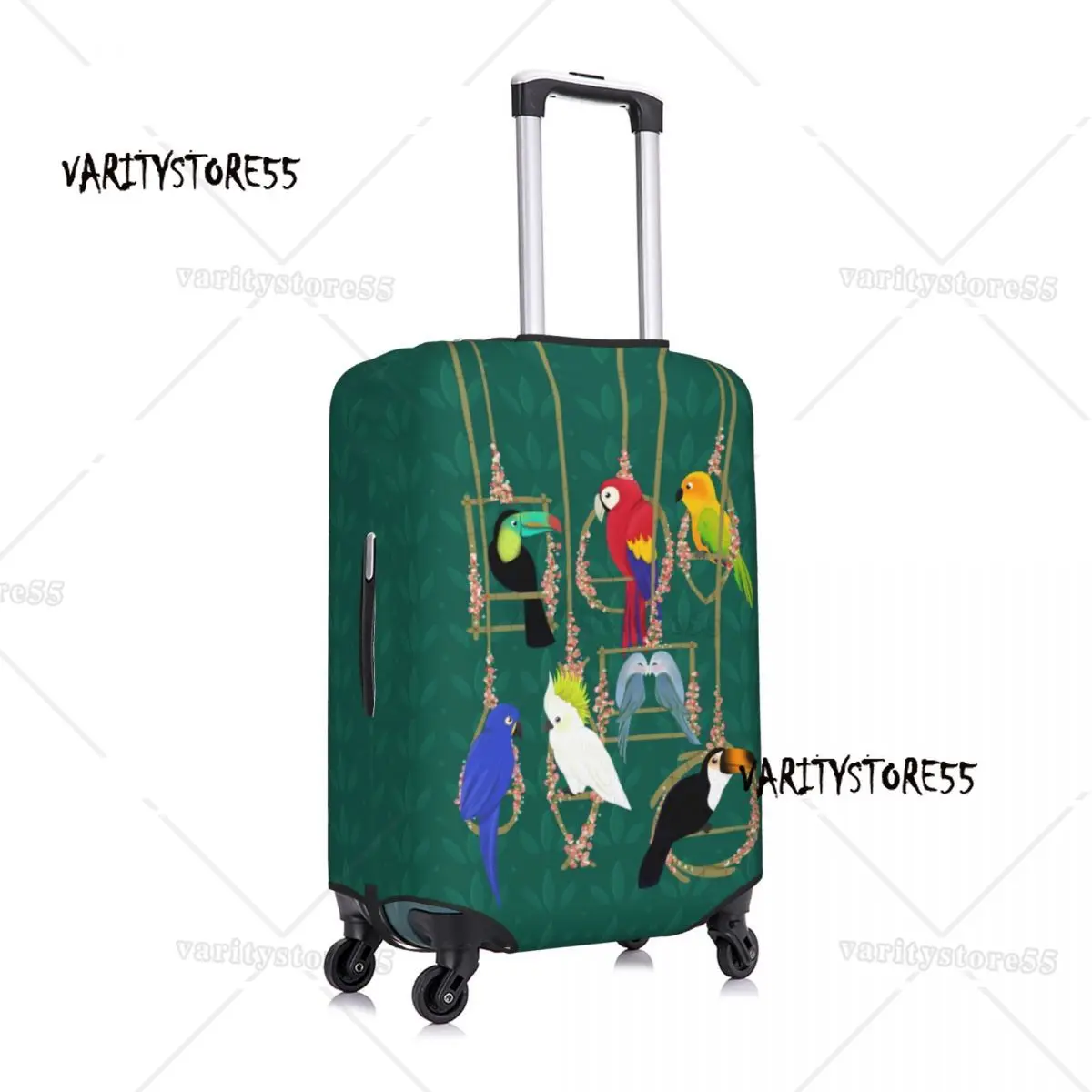 Custom Tropical Getaway Parrot Birds Luggage Cover Cockatiel Budgie Toucan Travel Suitcase Protective Covers Fits 18-32 Inch