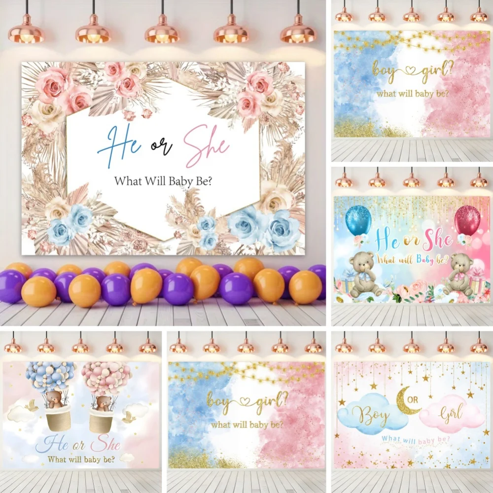 

Gender Reveal Backgrounds for Photographs Boy or Girl What Will Baby Be Blue Pink Gold Glitter Baby Shower Party Photo Backdrop