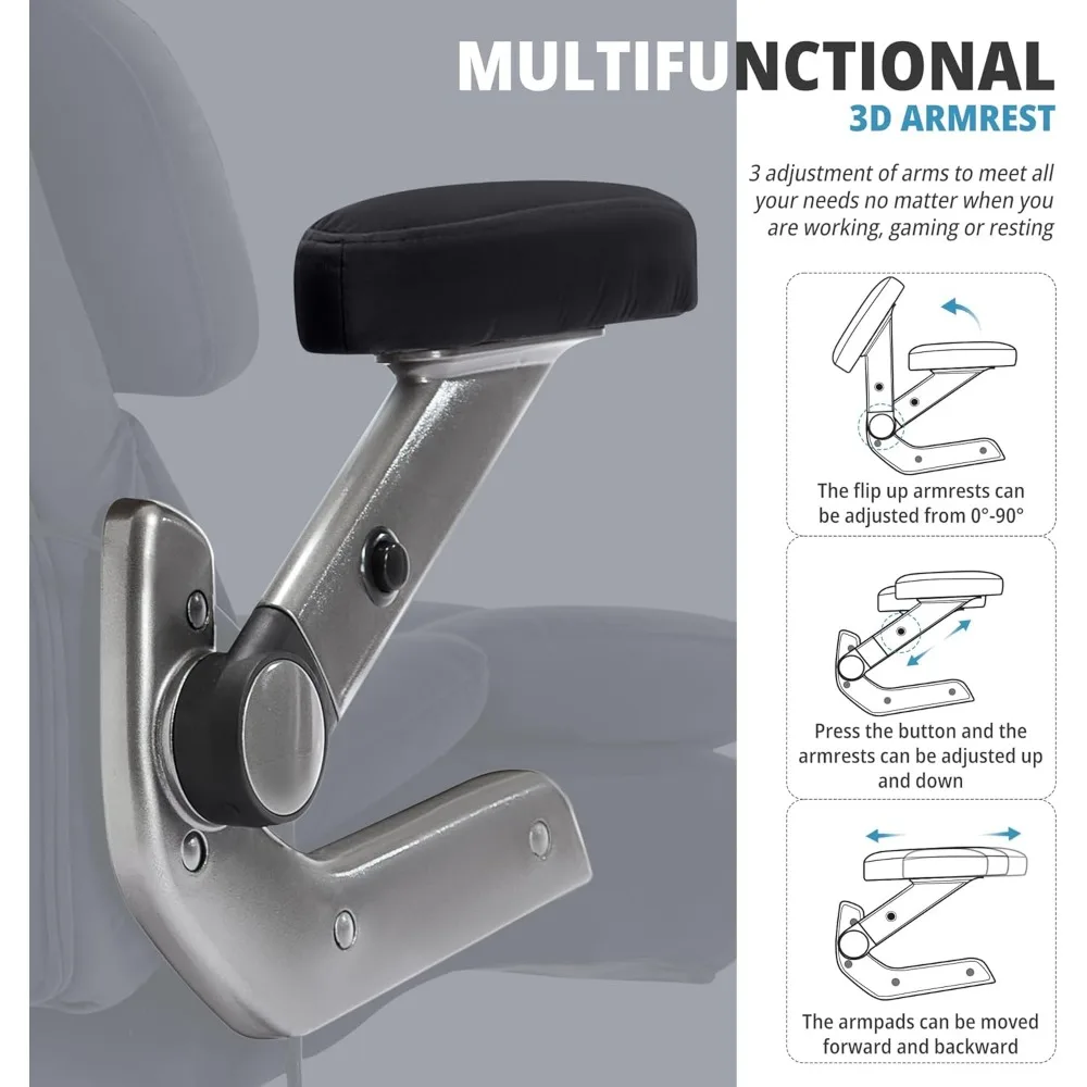 Big and Tall Office Chair 700lbs-High Back Executive Cloth Computer Chair with Adjustable Lumbar Support 3D Flip Arms Plu